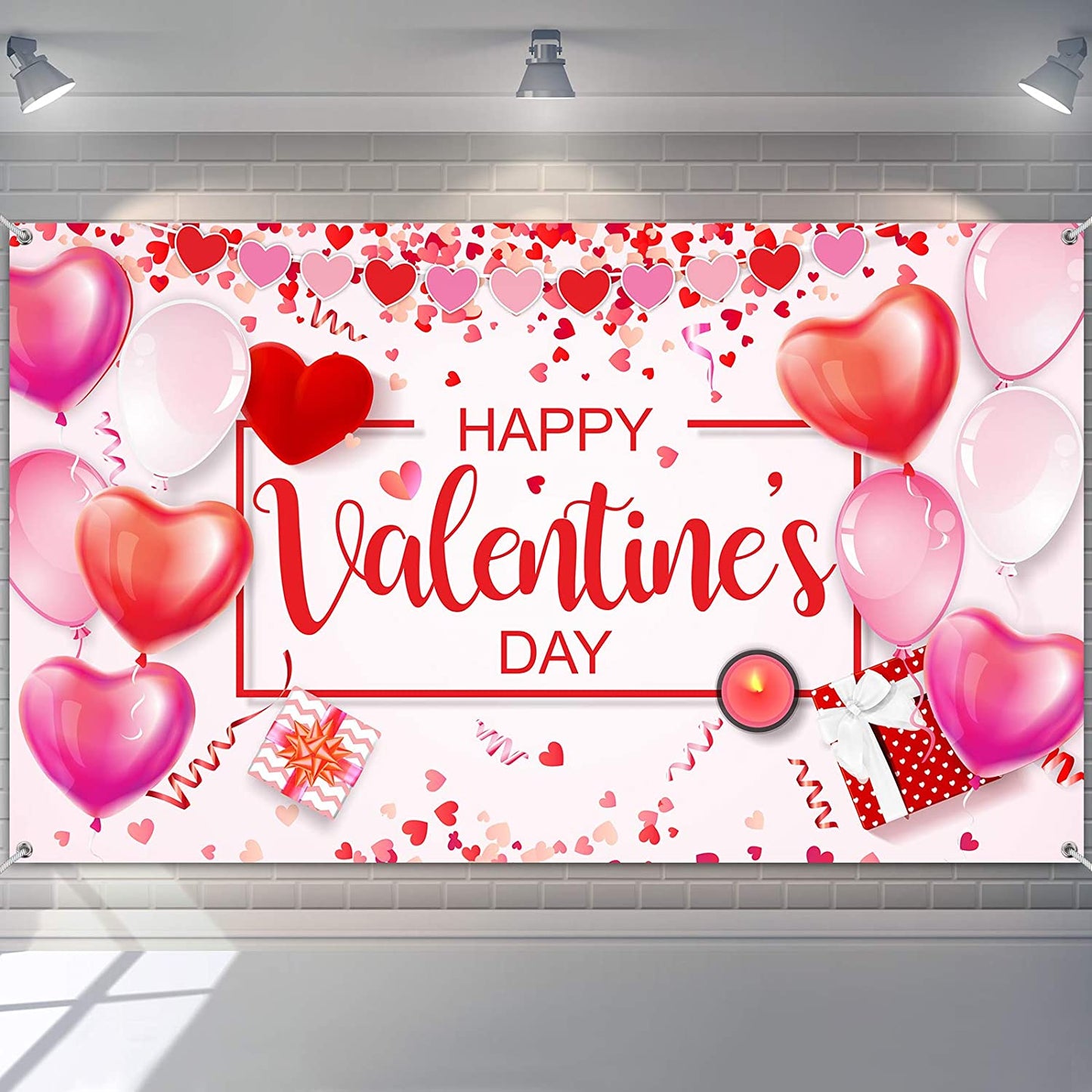 Happy Valentine's Day Backdrop Banner Polyester, Light Pink