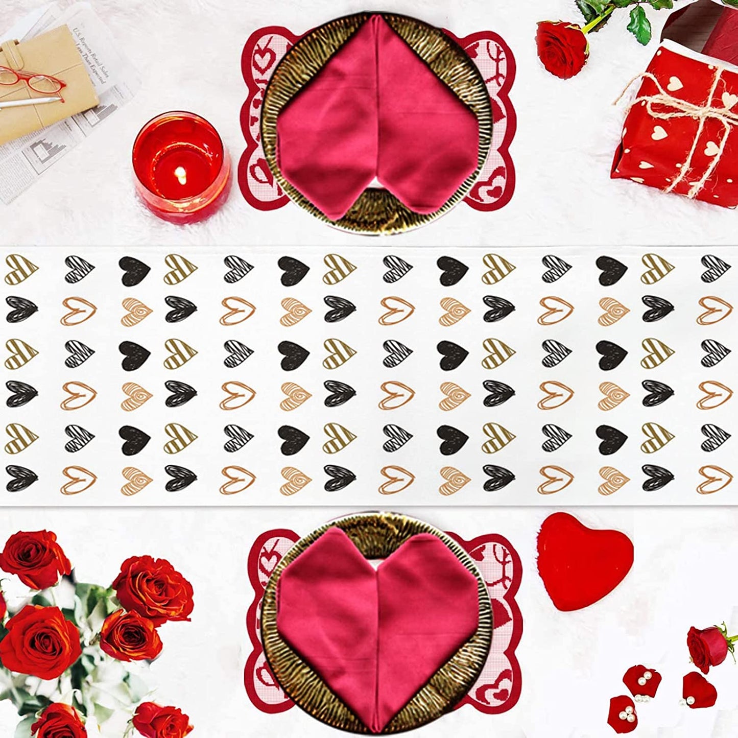 Simple Heart Shaped Valentine Table Runner, 13" x 70"