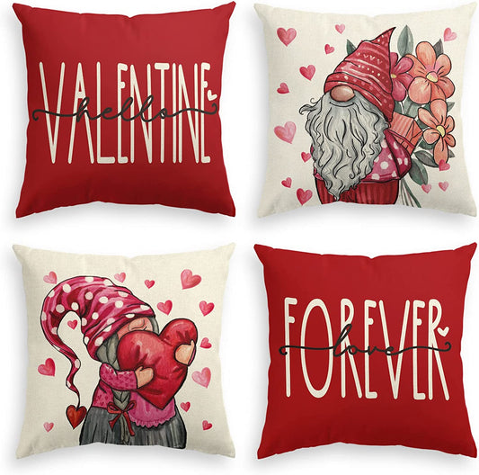 Set of 4 Valentine's Throw Pillows, 18" x 18"