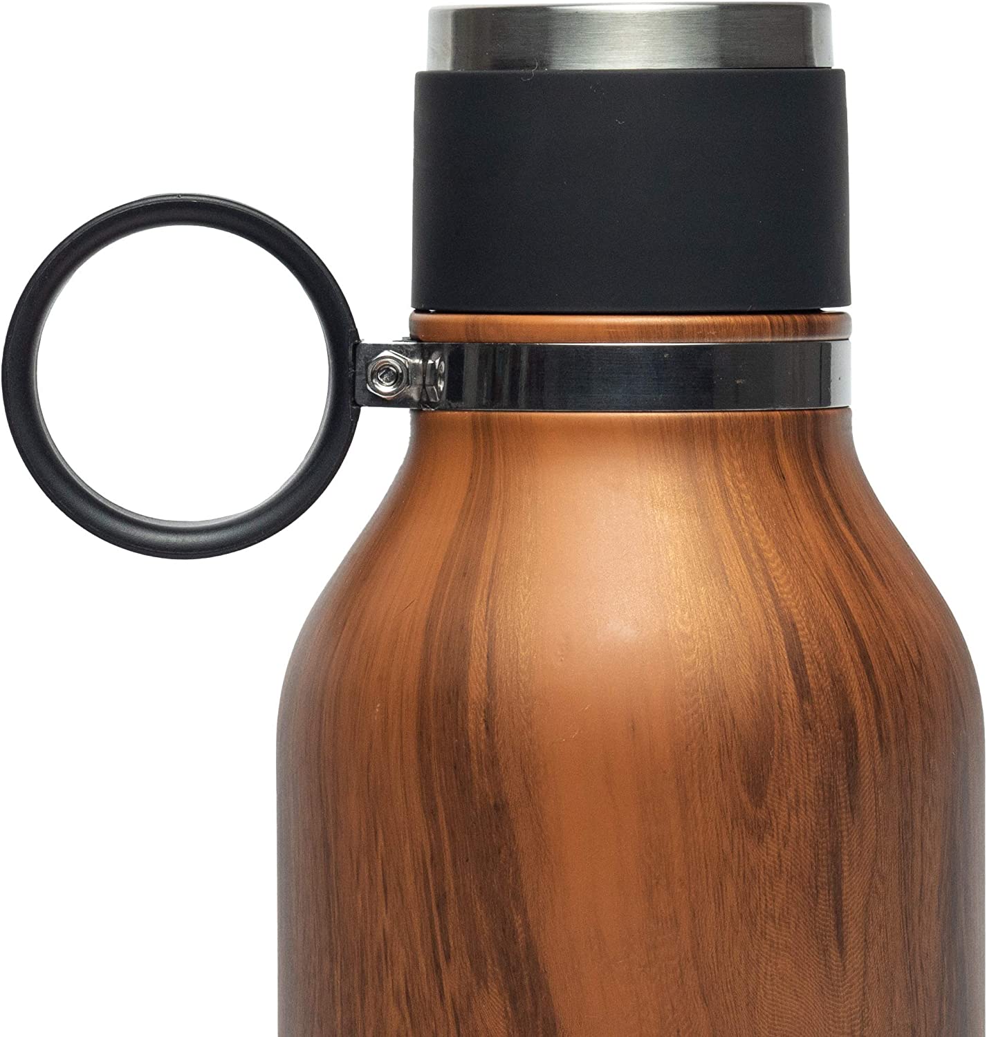 Water bottle with bowl, stainless steel, 33 oz, wood