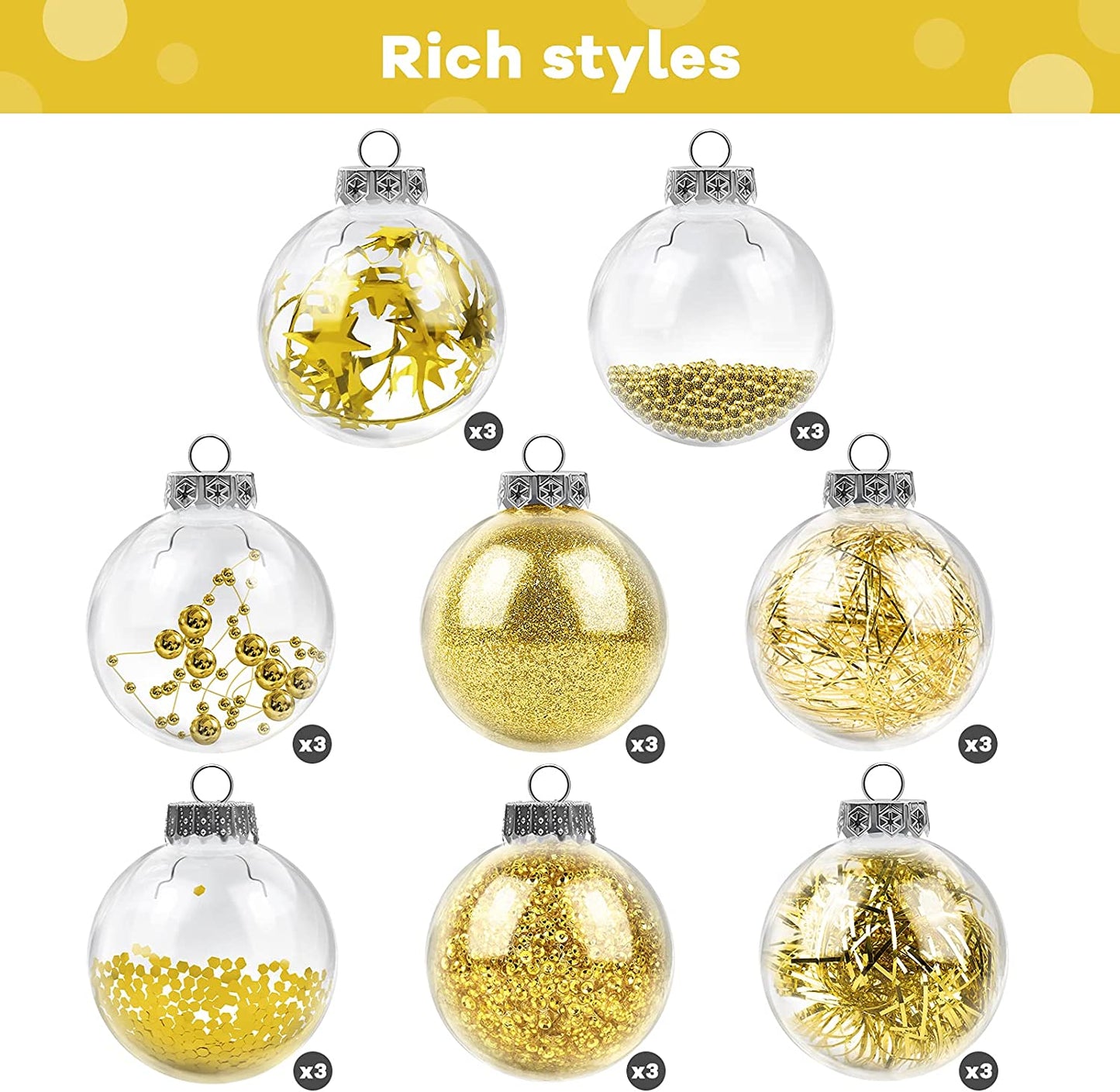 2.76-Inch Plastic Christmas Balls, 24-Piece (Gold)