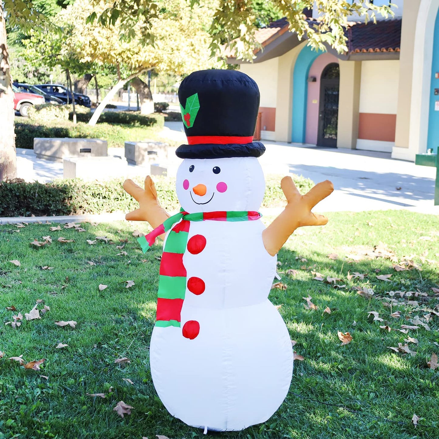 5ft black hat and branch hands inflatable snowman