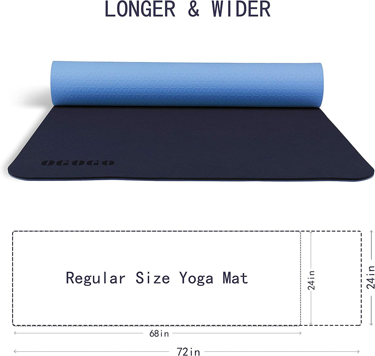 Yoga Mat Non Slip,  LxWxH 72.05 x 24.02 inches, Purplish blue