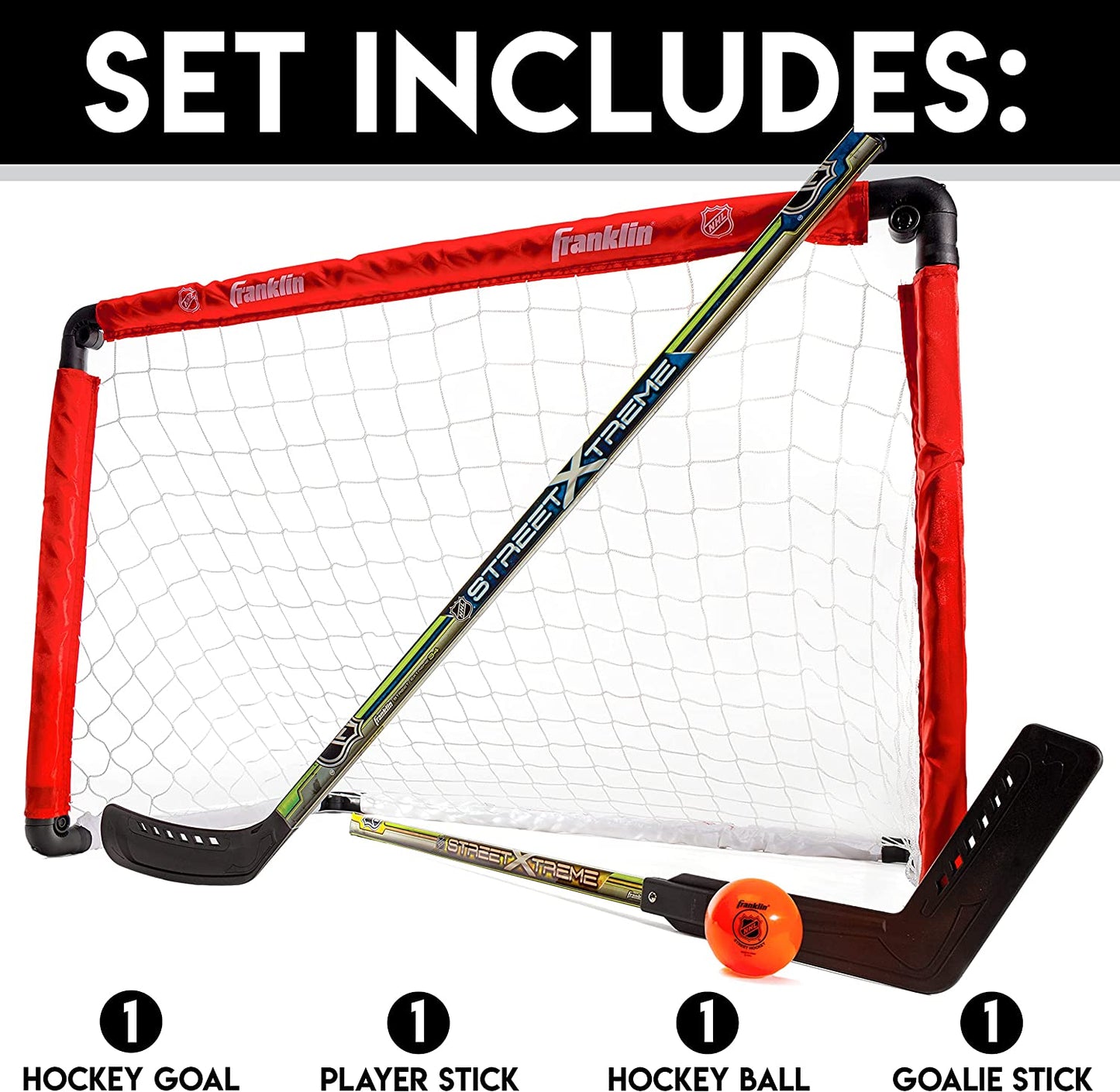 37 Inch Hockey Goal with 2 Sticks - Hockey Goal and Stick Set