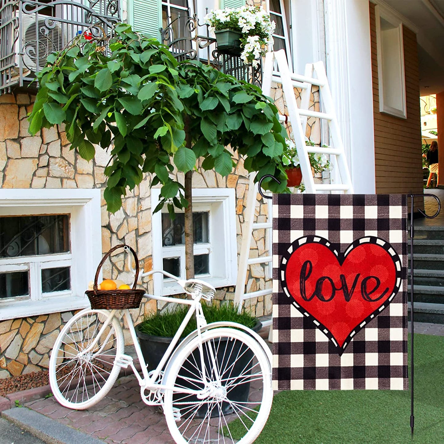 Valentines Day "Love" Garden Flag (Buffalo Plaid)