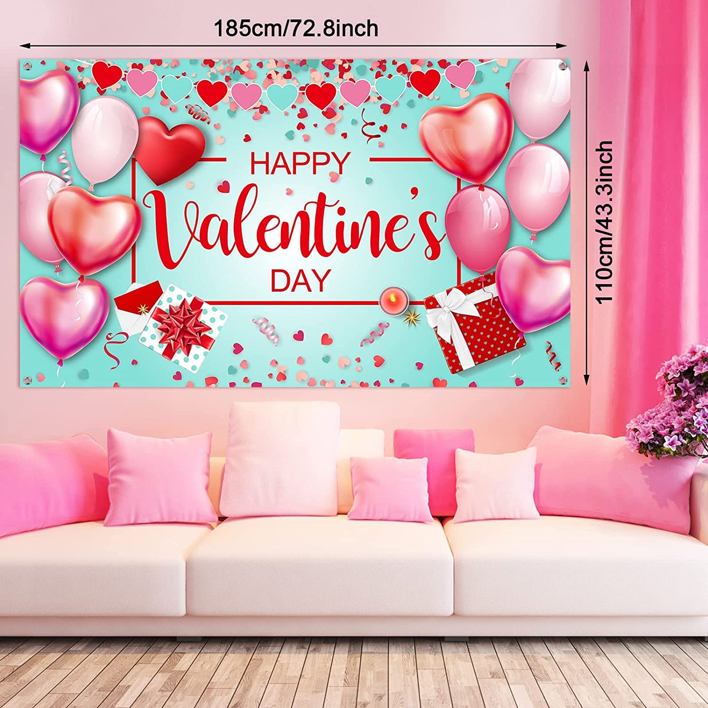 Happy Valentine's Day Backdrop Polyester, Mint