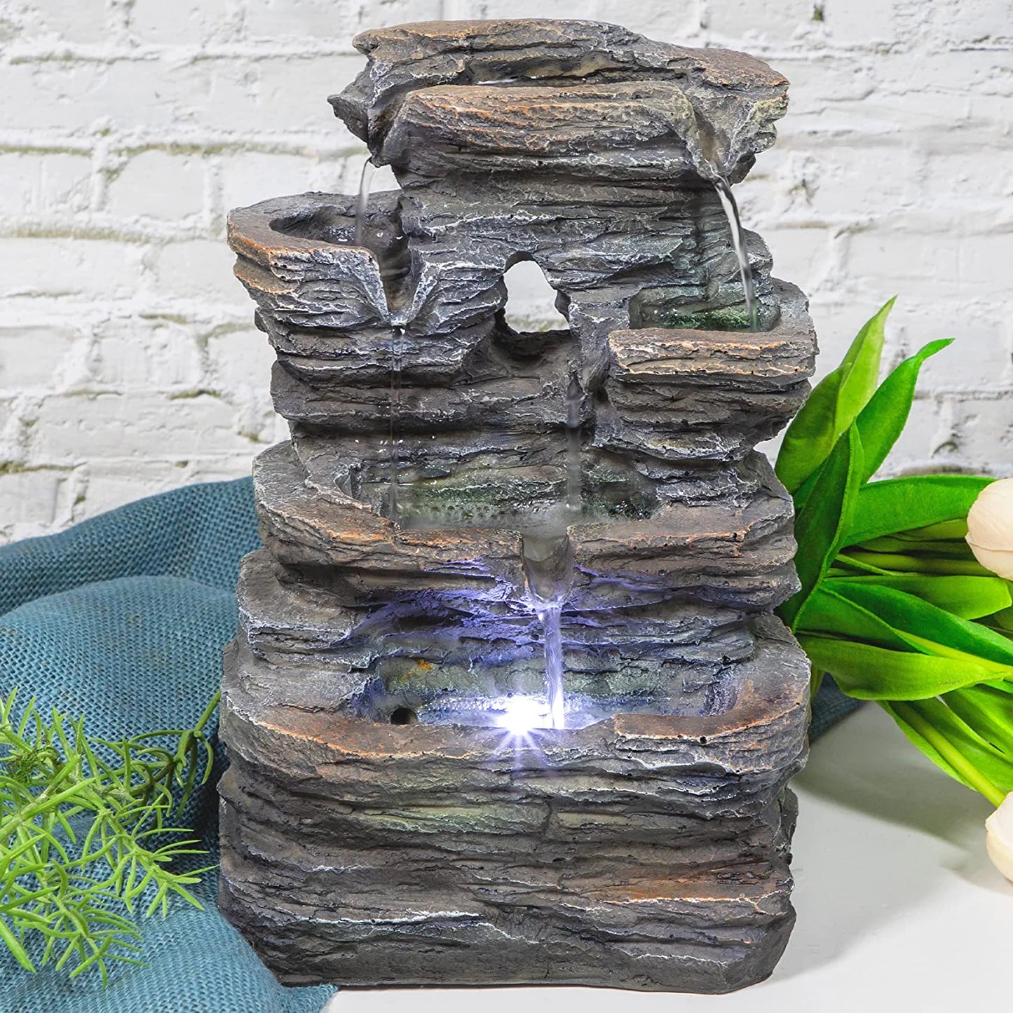 5-Tier Cascading Tabletop Fountain with LED Lights