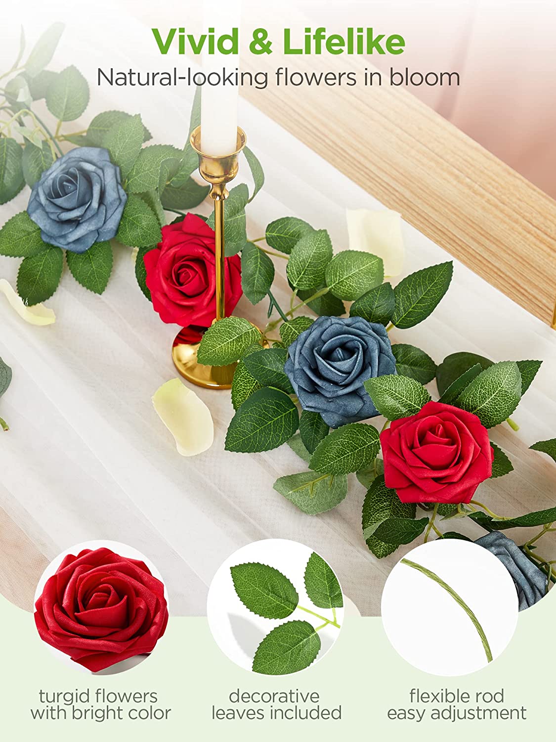 Artificial Flowers, 50 Pcs, Dark Red Roses