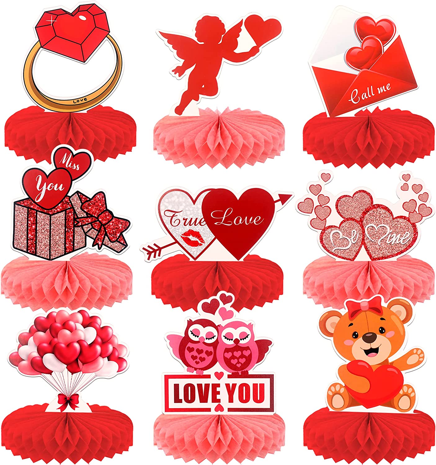 Valentine Honeycomb Centerpieces, Pack of 9