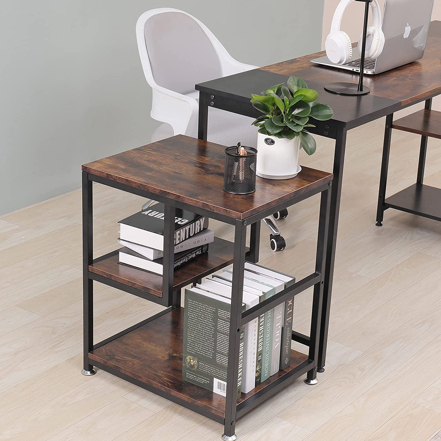 Table with printer stand for office (20.4" x 15.7") Rustic Brown