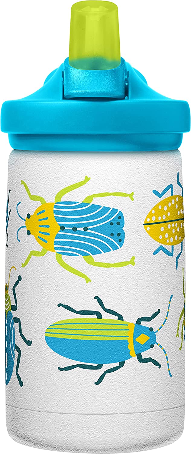 Water bottle, stainless steel, with straw lid, 12 oz, Bugs!