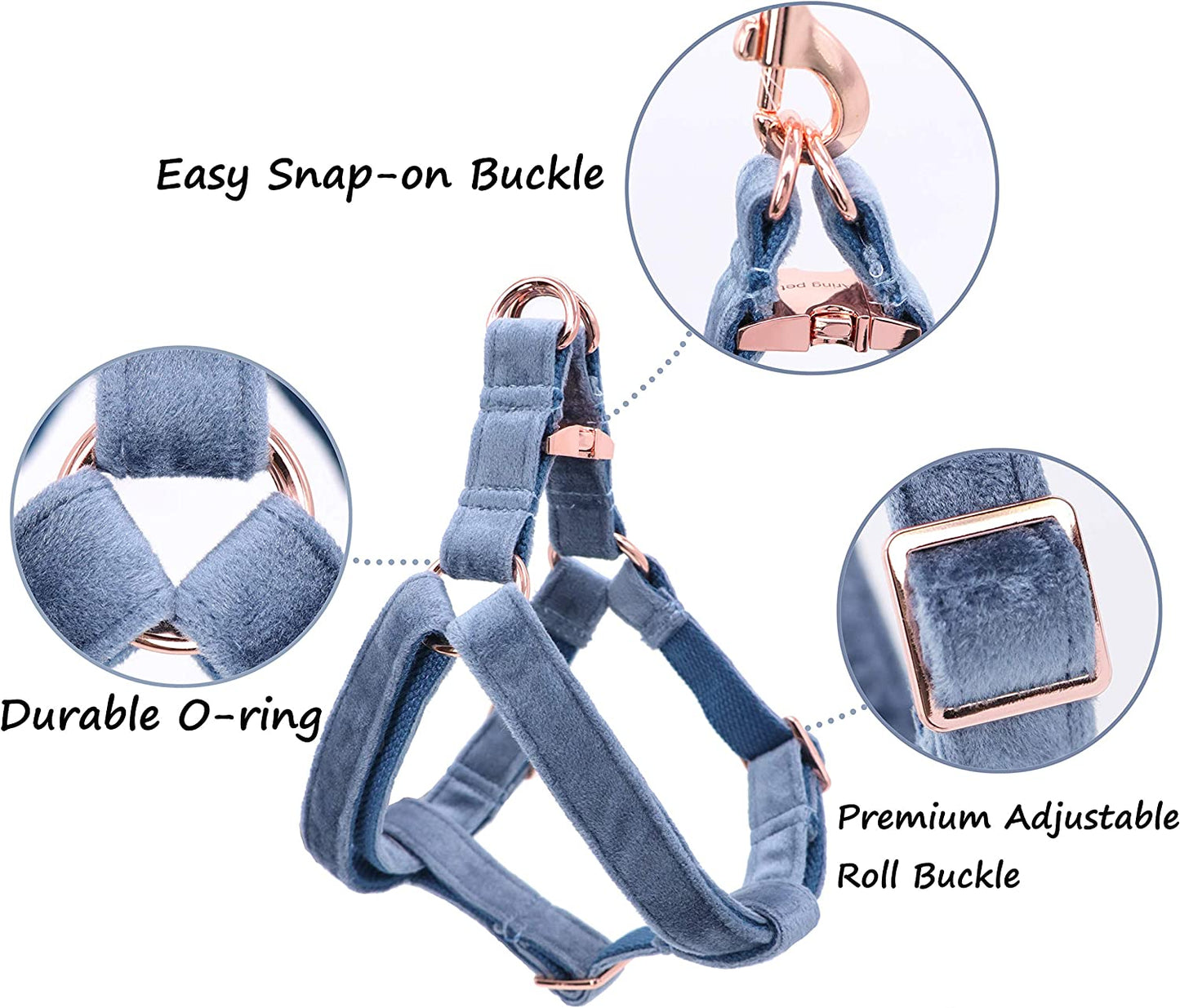 Adjustable Velvet Harness for Pets, Blue (M)