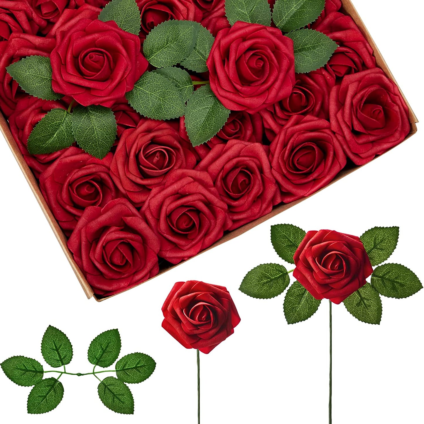 Artificial Flowers, 50 Pcs, Dark Red Roses