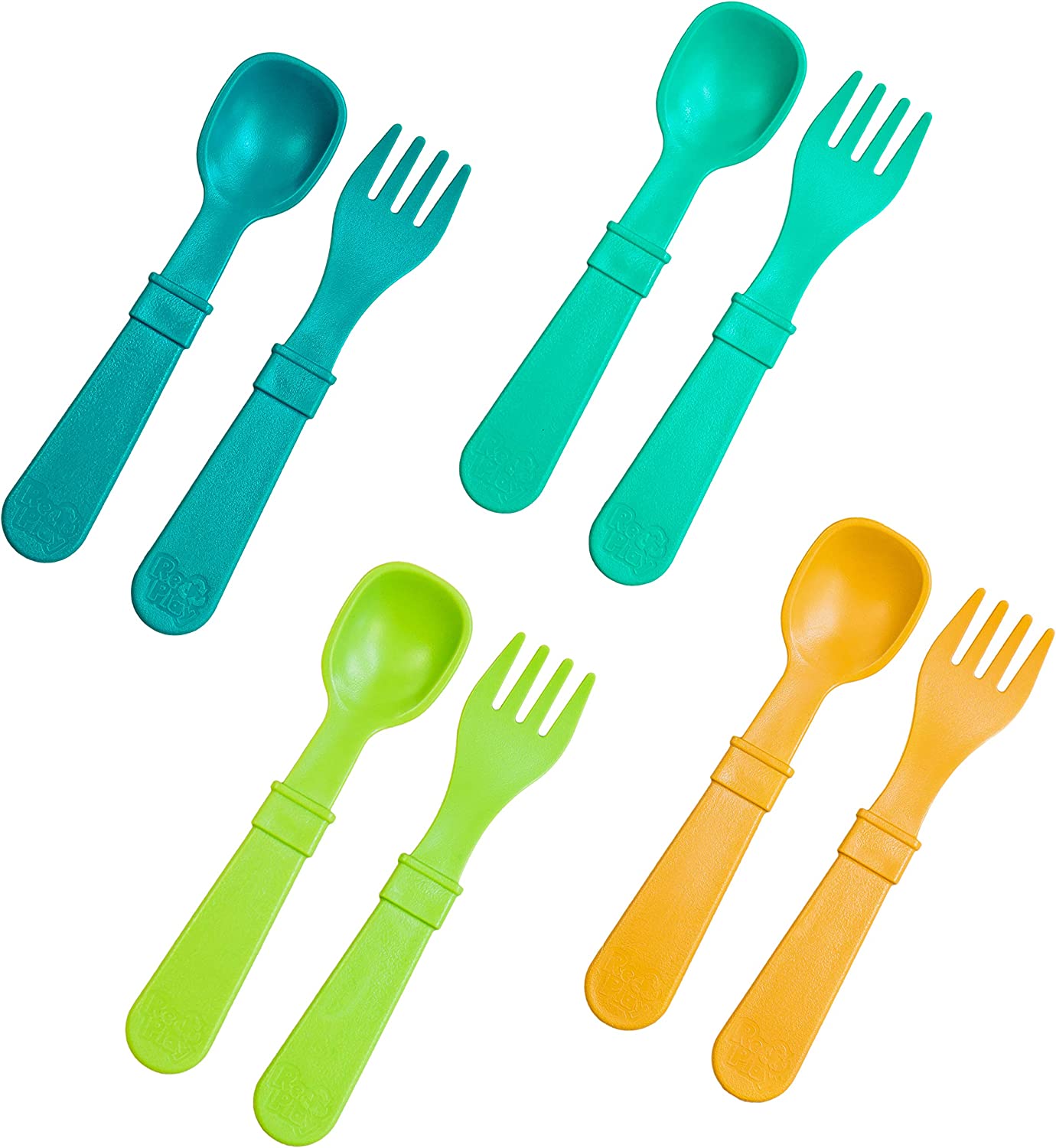 Set of 8 Feeding Spoons and Forks for Toddlers, (Multicolor)