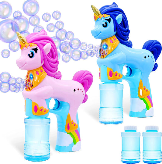 2 x 4oz Unicorns Automatic Bubble Shooters, (Color: Pink+blue)