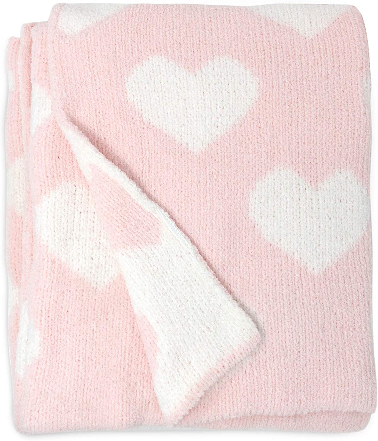 Baby Soft Chenille Blanket 40" x 30" (Color: Pink Hearts)