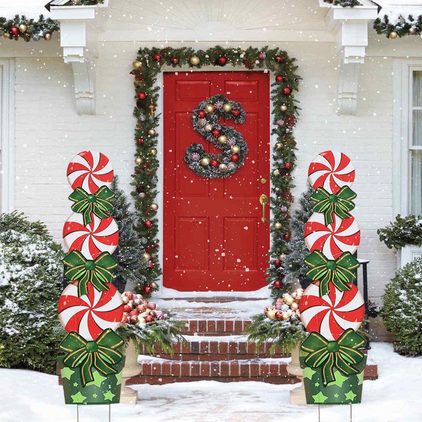 christmas stake signs with string lights