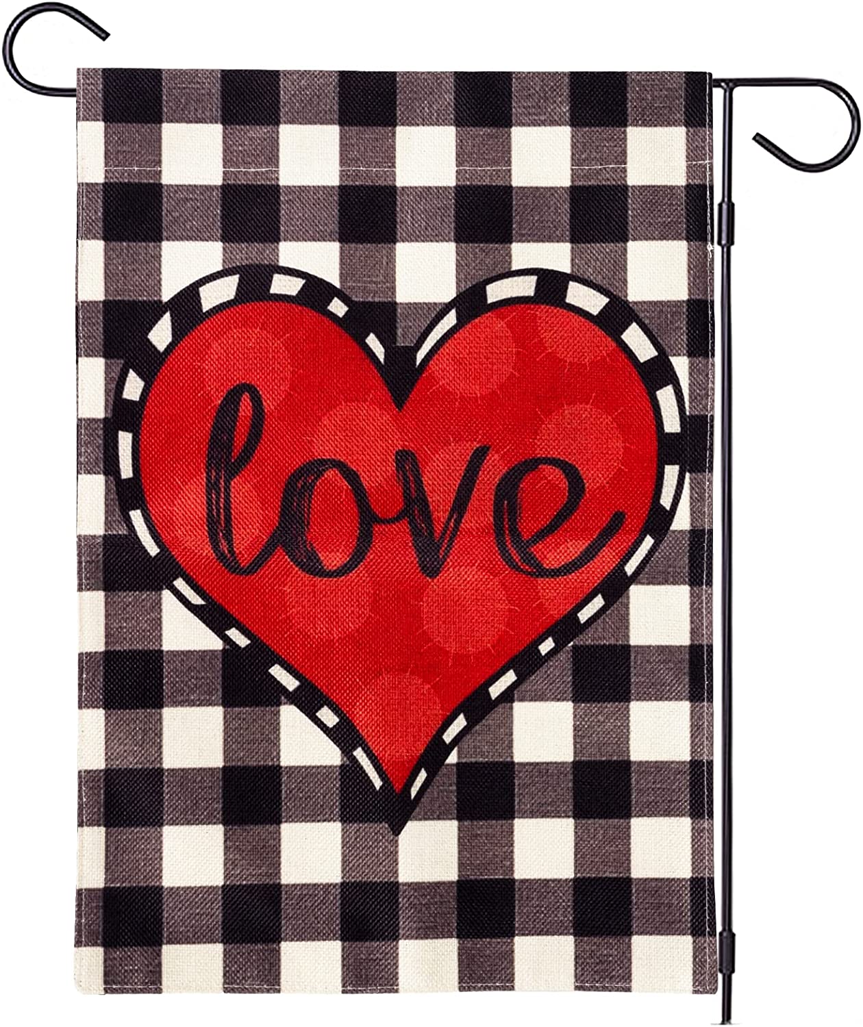 Valentines Day "Love" Garden Flag (Buffalo Plaid)