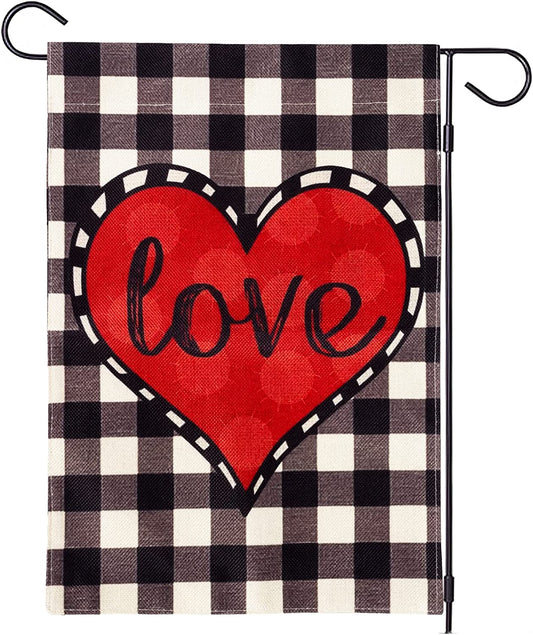 Valentines Day "Love" Garden Flag (Buffalo Plaid)