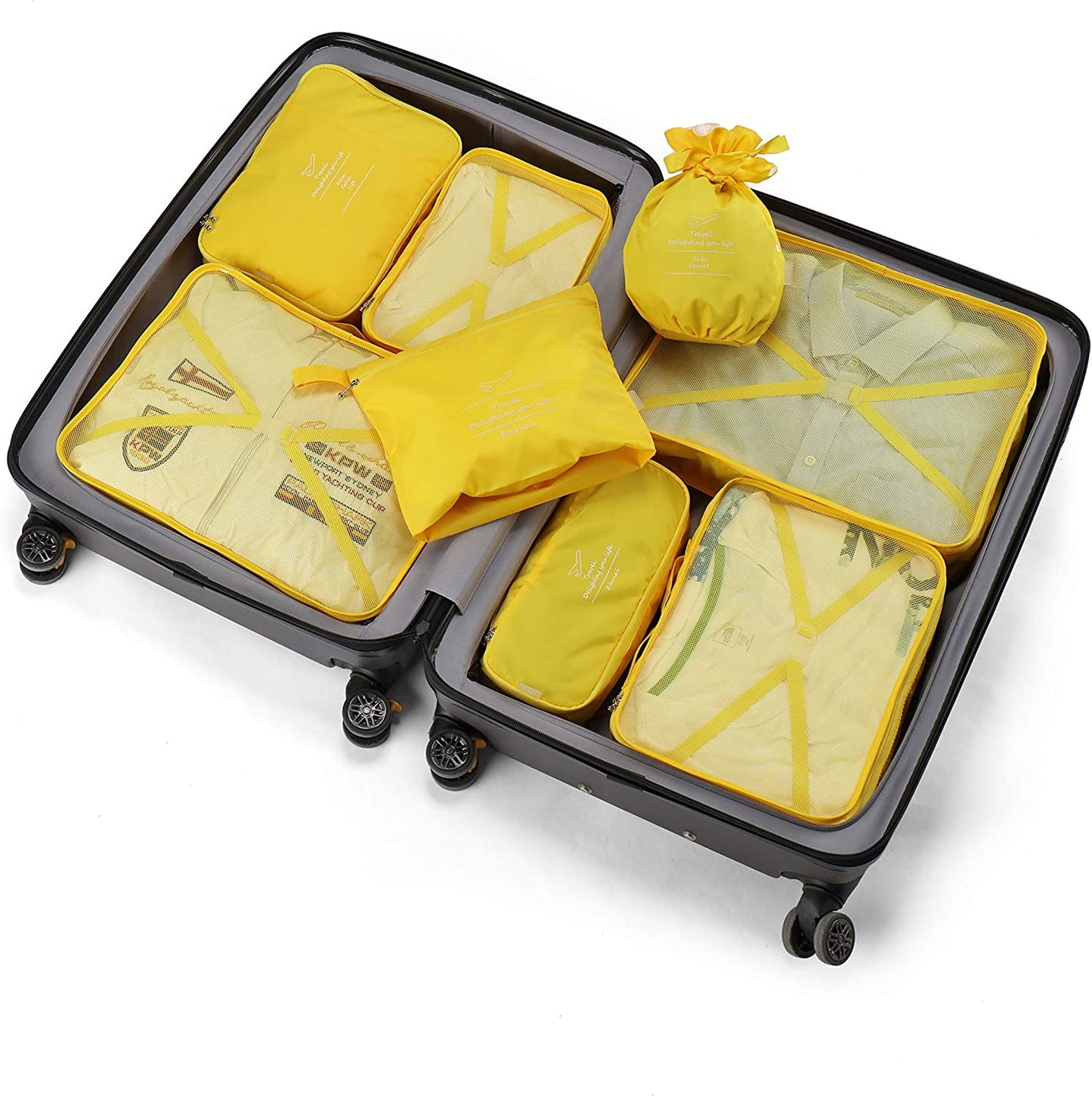 Travel packing cubes, waterproof, 8 pieces (yellow)