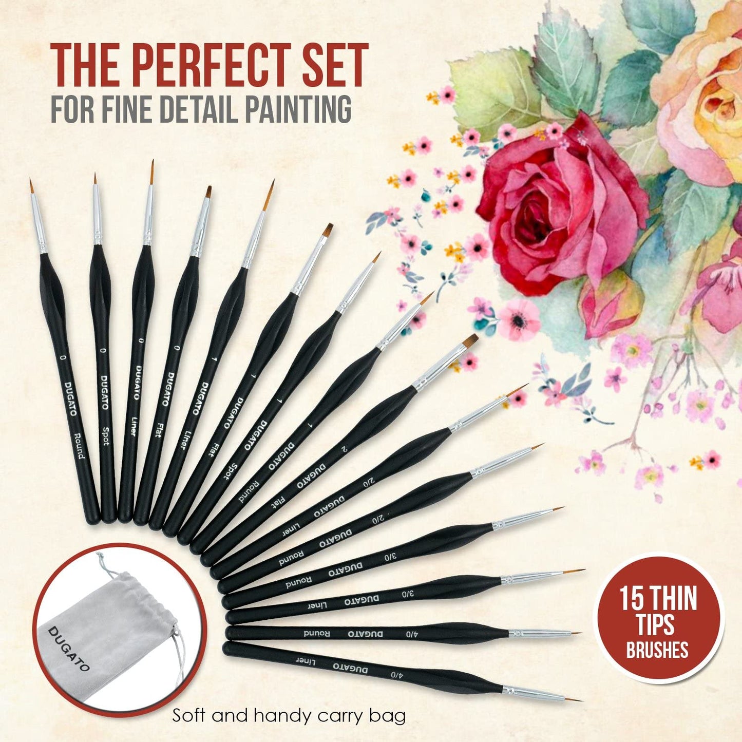 Detail Brush Set, 15 Miniature Fine Brushes with Triangle Handle