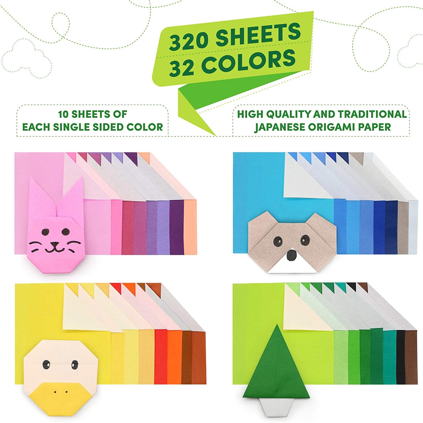 320 sheets of origami paper, 32 vibrant colors