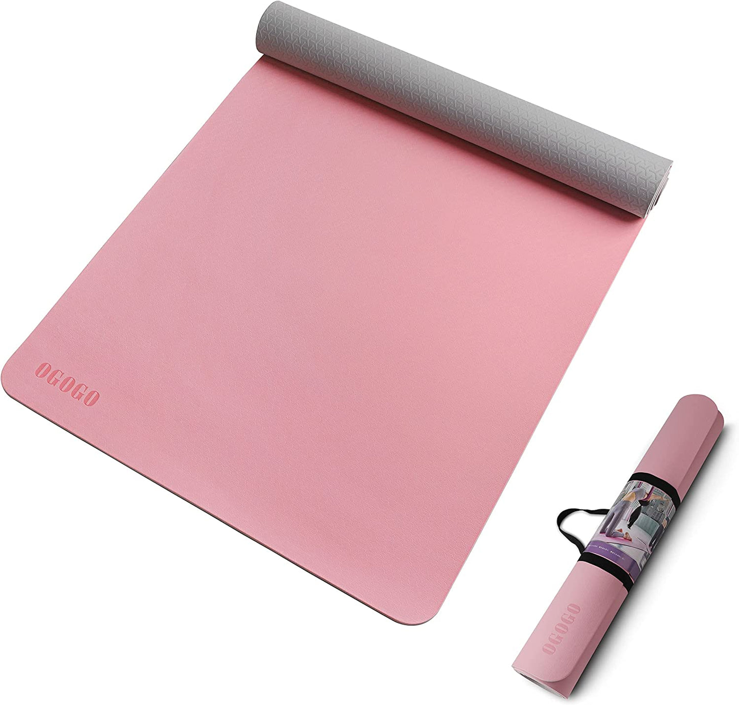 Yoga Mat Non Slip,  LxWxH 72.05 x 31.5 inches, Pink+ grey