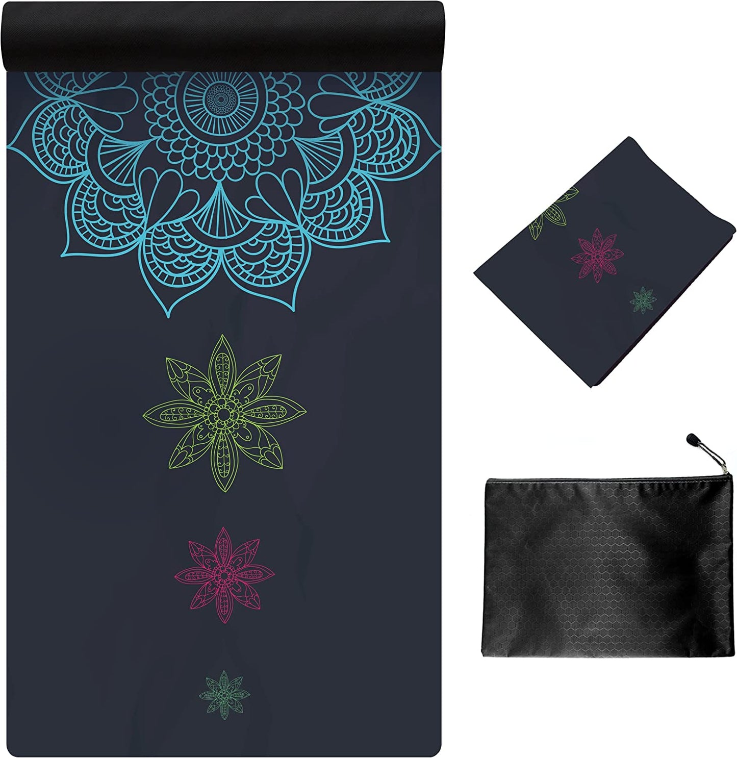 Thick 1/16"  non-slip yoga mat with carry bag, lotus design