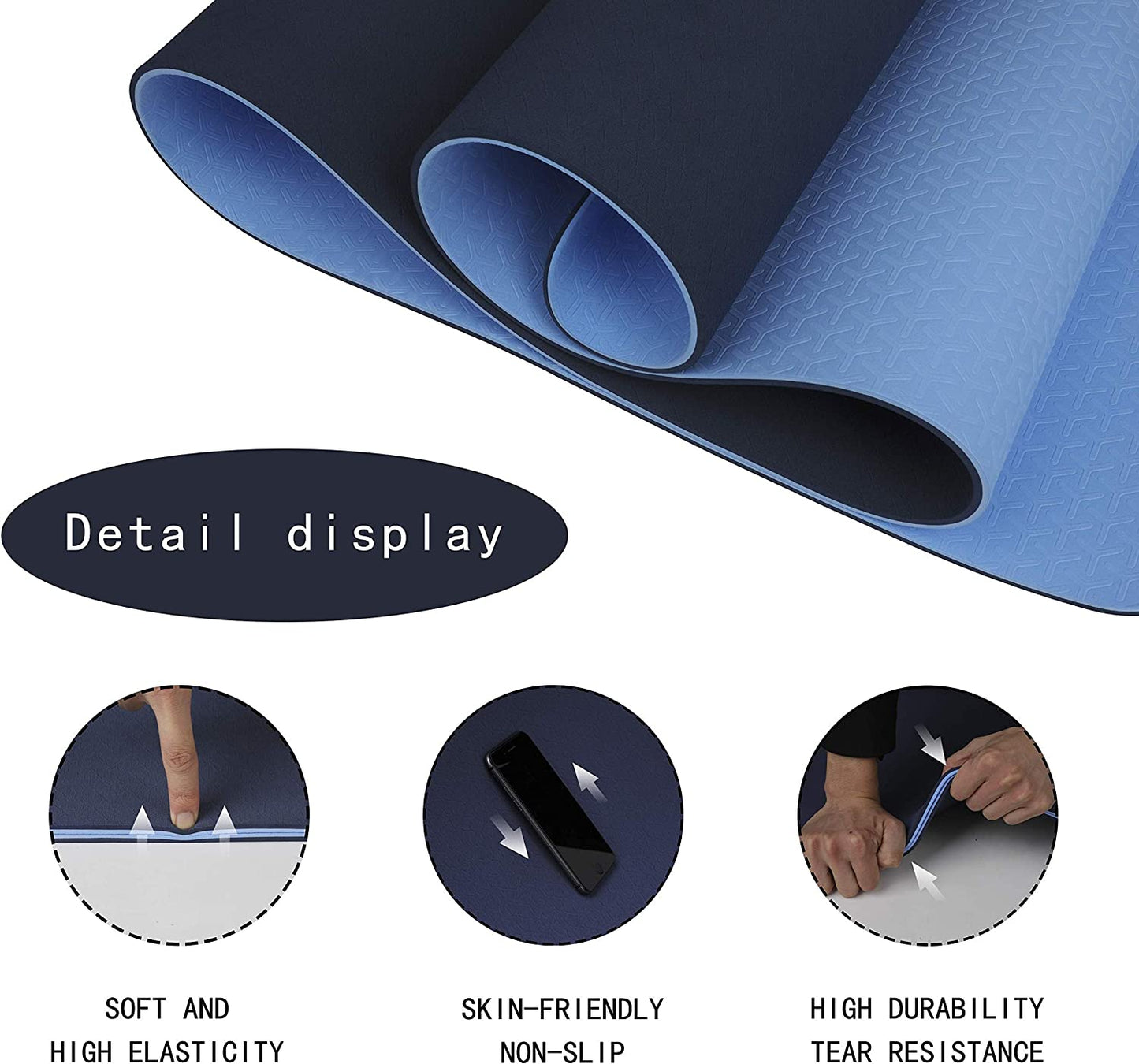 Yoga Mat Non Slip,  LxWxH 72.05 x 24.02 inches, Purplish blue