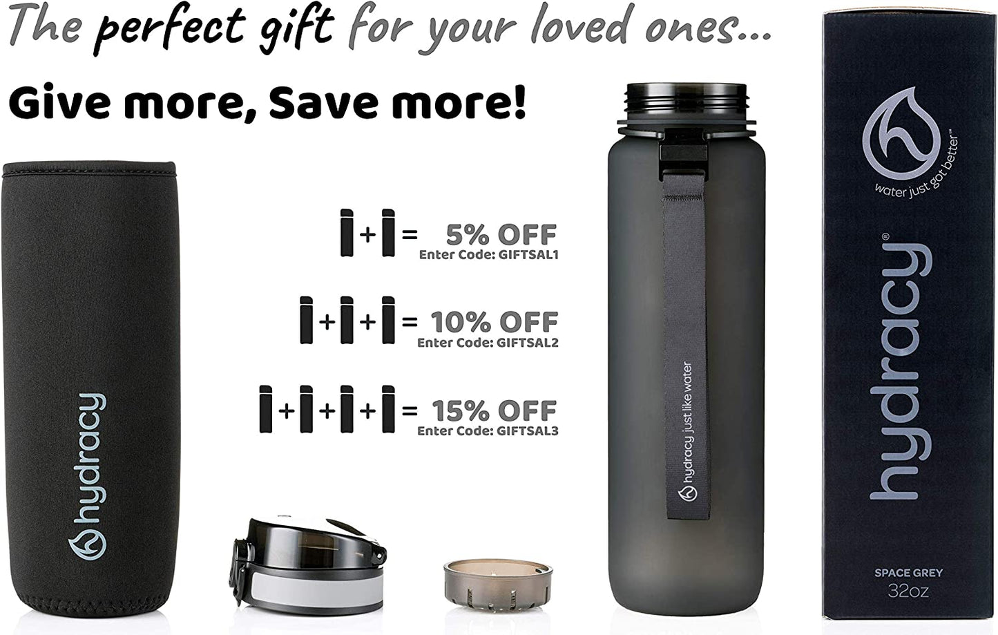 Large 1 Liter 32 oz Bottle with Time Marker - Space Gray