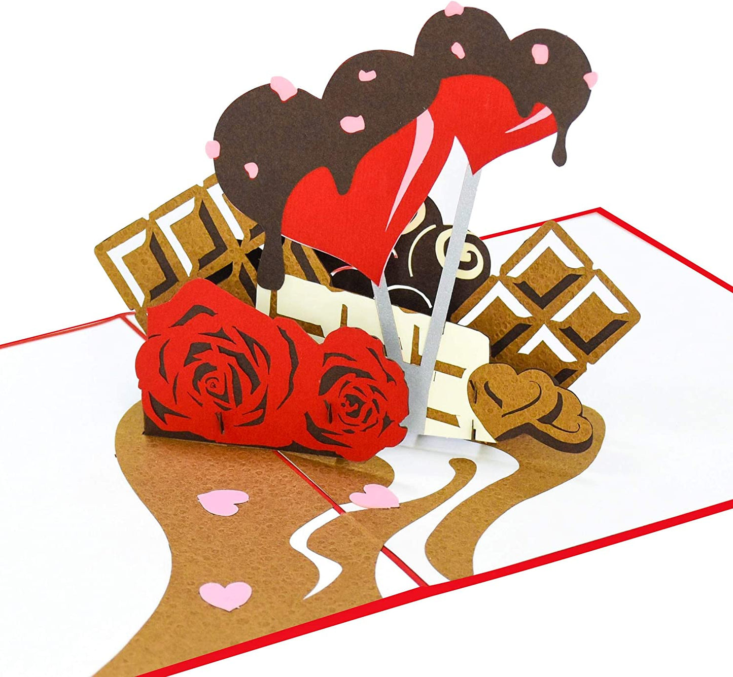 3D Pop Up Valentine’s Day Card,7.5" x 6",Roses and Chocolat style