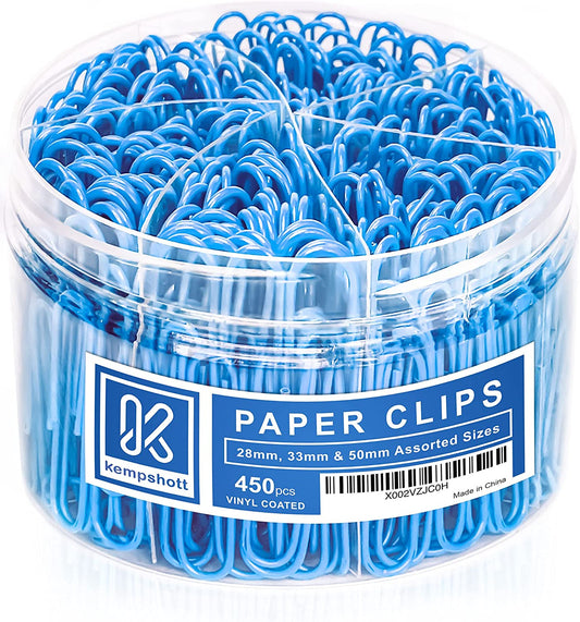 750 Assorted size paper clips for paperwork, blue