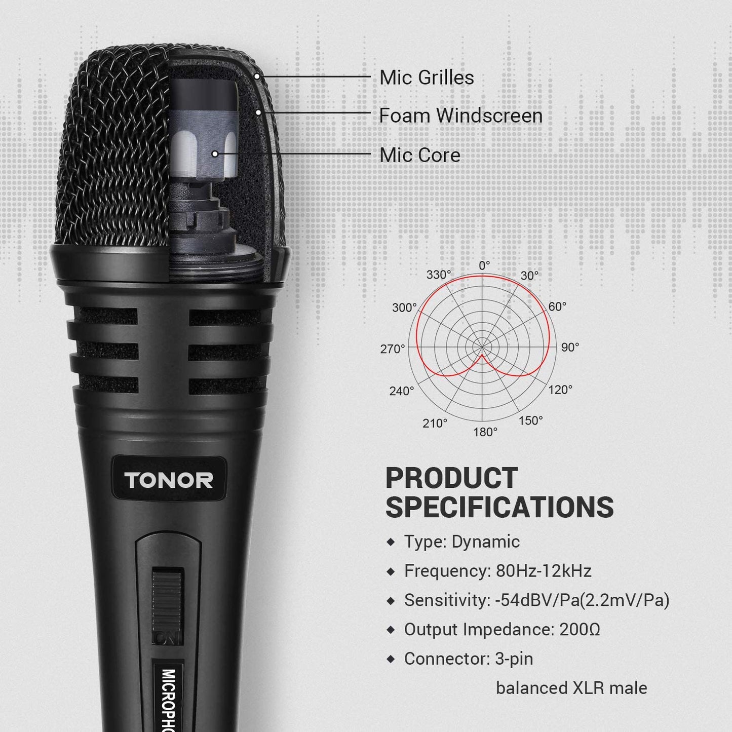 Metal microphone, dynamic singing karaoke, 16.4 ft. Cable. Black