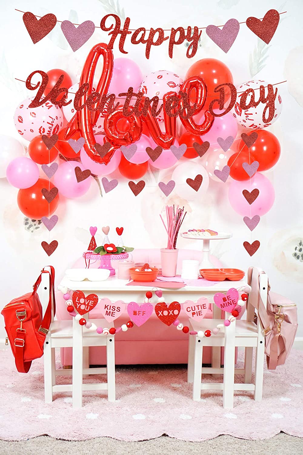 Happy valentines day banner, with red glitter