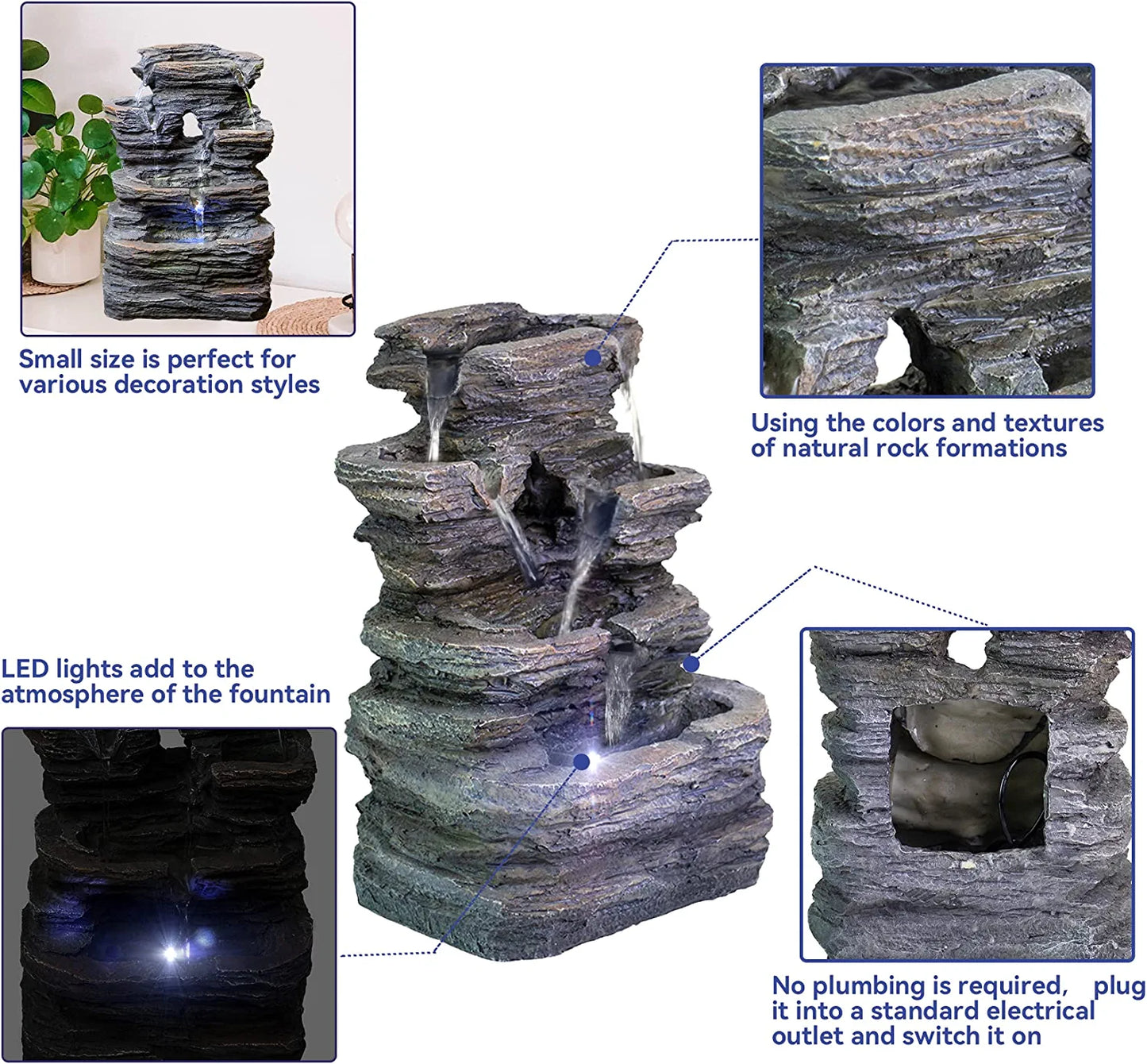 5-Tier Cascading Tabletop Fountain with LED Lights