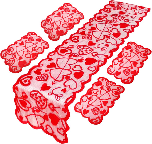 Valentines Table Runner Embroidered Red Hearts 13" x 72"