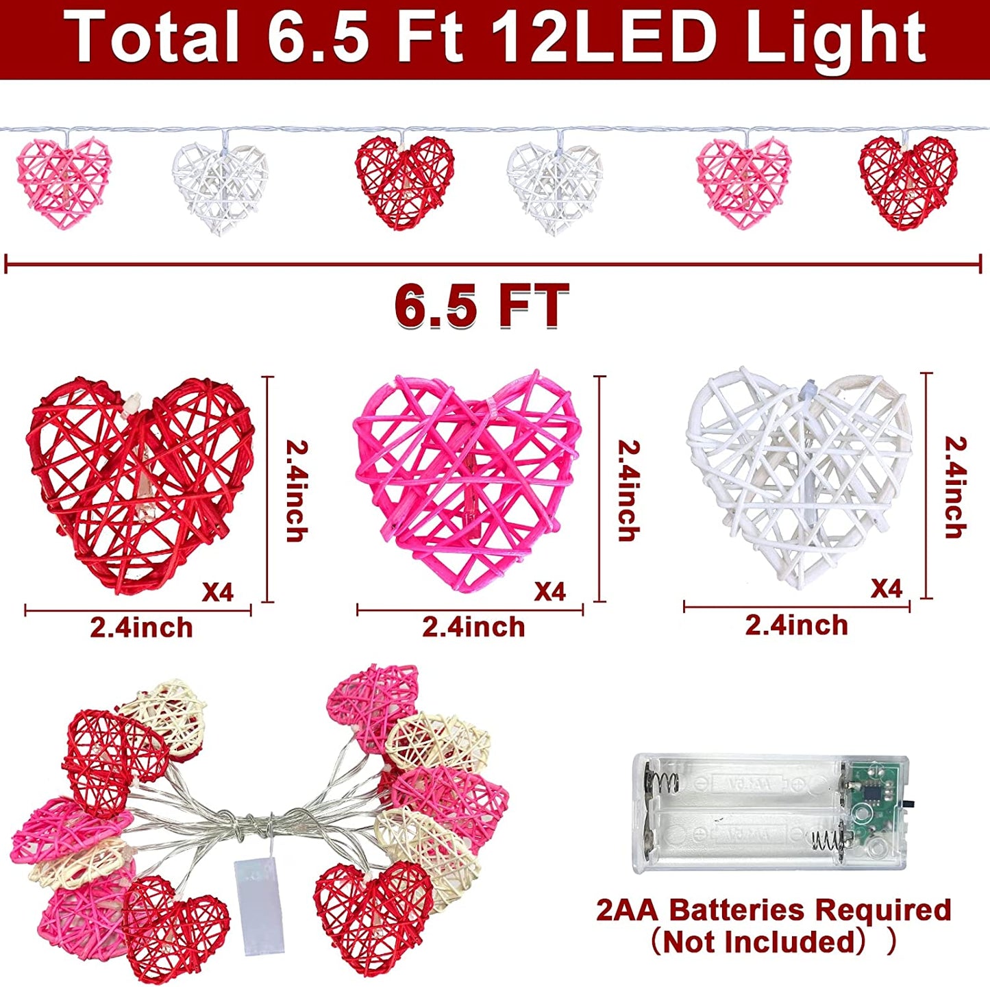 Heart-shaped decorative LED string lights for Valentine's Day