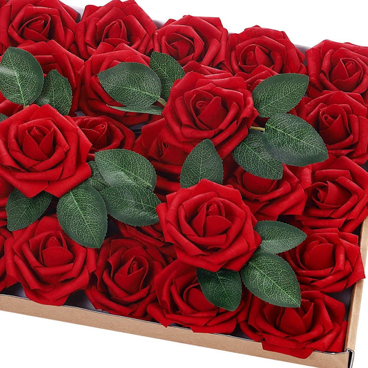 Artificial Rose Flowers with Stem 72 pcs (Dark Red)