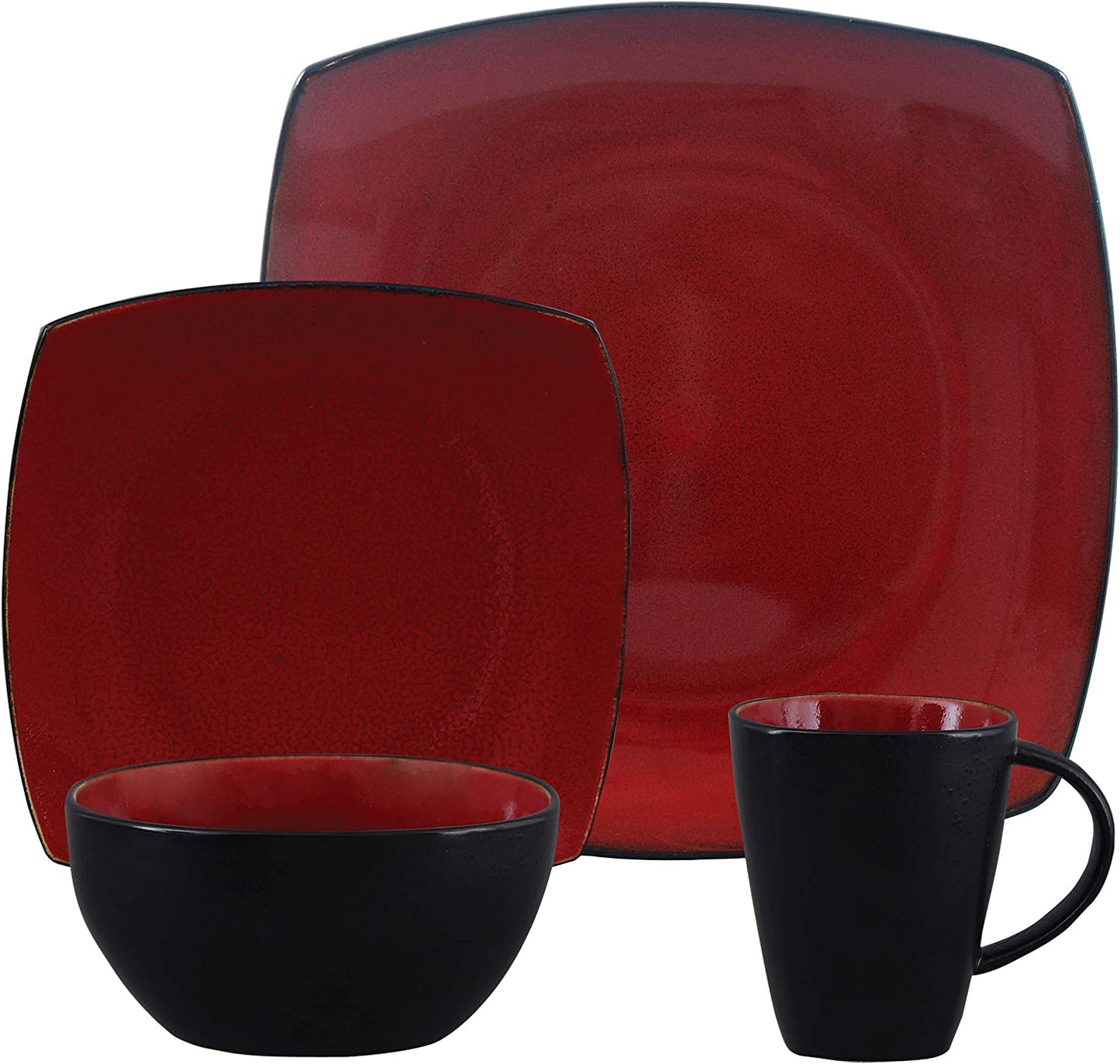 16-Piece Square Dinnerware with Icing, Red