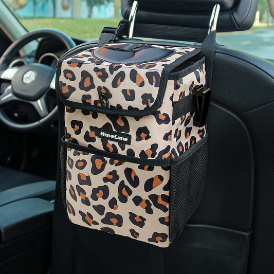 Car Trash Can, Color:Leopard Print, 6.3 x 5.9 x 9.8 inches