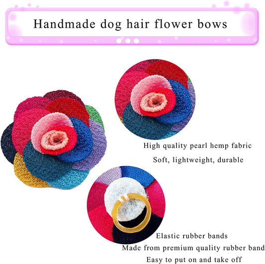 24 Pieces Dog Hair Flowers with Rubber Bands, Assorted Colors