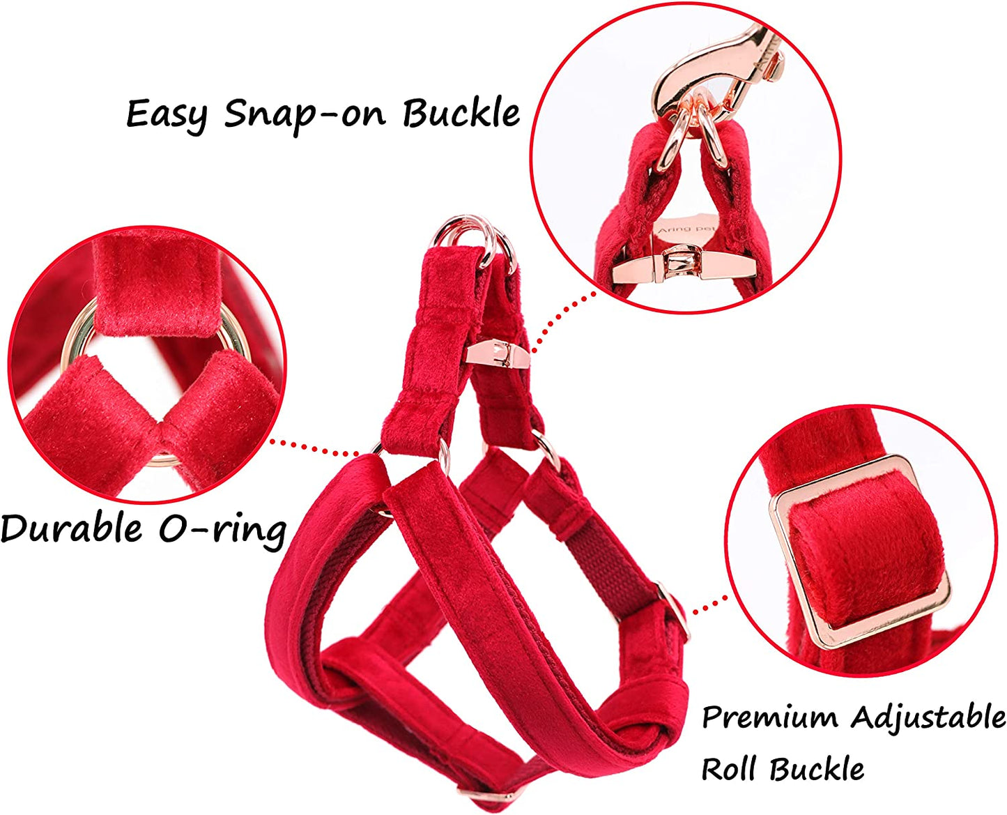 Adjustable Velvet Harness for Pets, Red (XS)