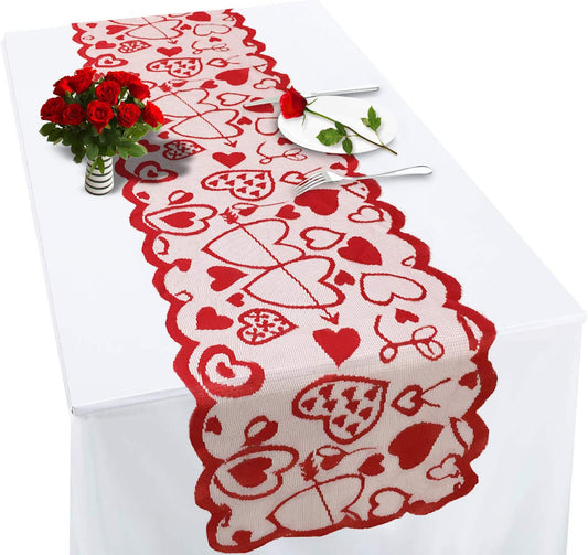 Heart Print Table Runner, Red, 13" x 72"