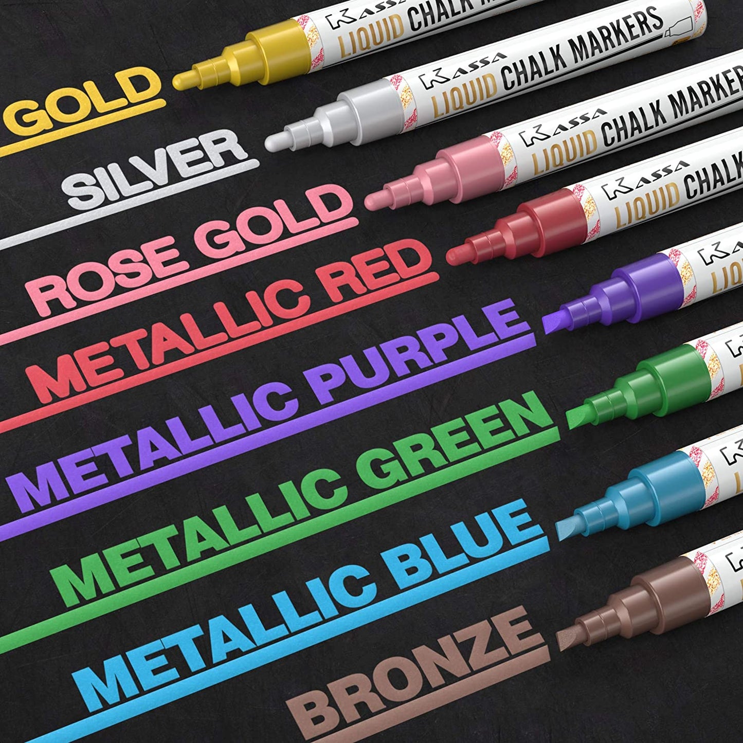 8-Pack Liquid Markers, Reversible Dual Tip, 8 Metallic Colors