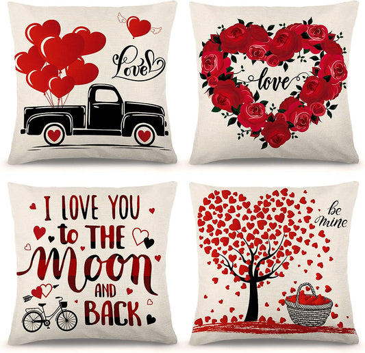 Set of 4 Valentine's Day Pillow Covers 18 × 18 Inches