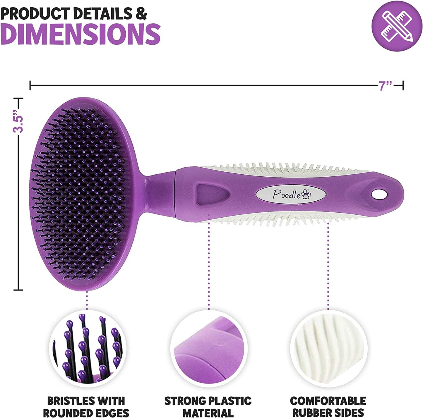 Round Bristle Pet Grooming Soft Pet Brush. Purple