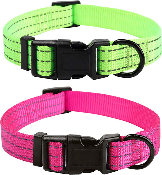 Reflective Pet Collars 2-Pack, Reflective Solid-Lime Green/Pink