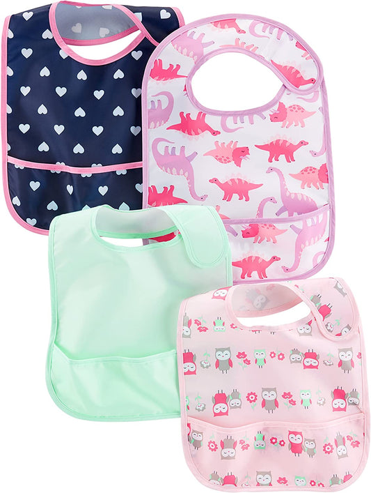 Unisex Baby Bibs (4-Pack), Navy, Dinosaur/Hearts, One Size