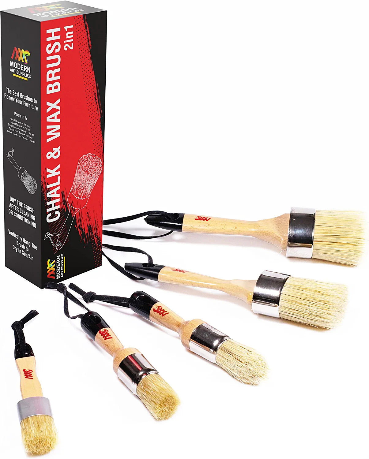 Set of 5 chalk wax brushes including small brushes