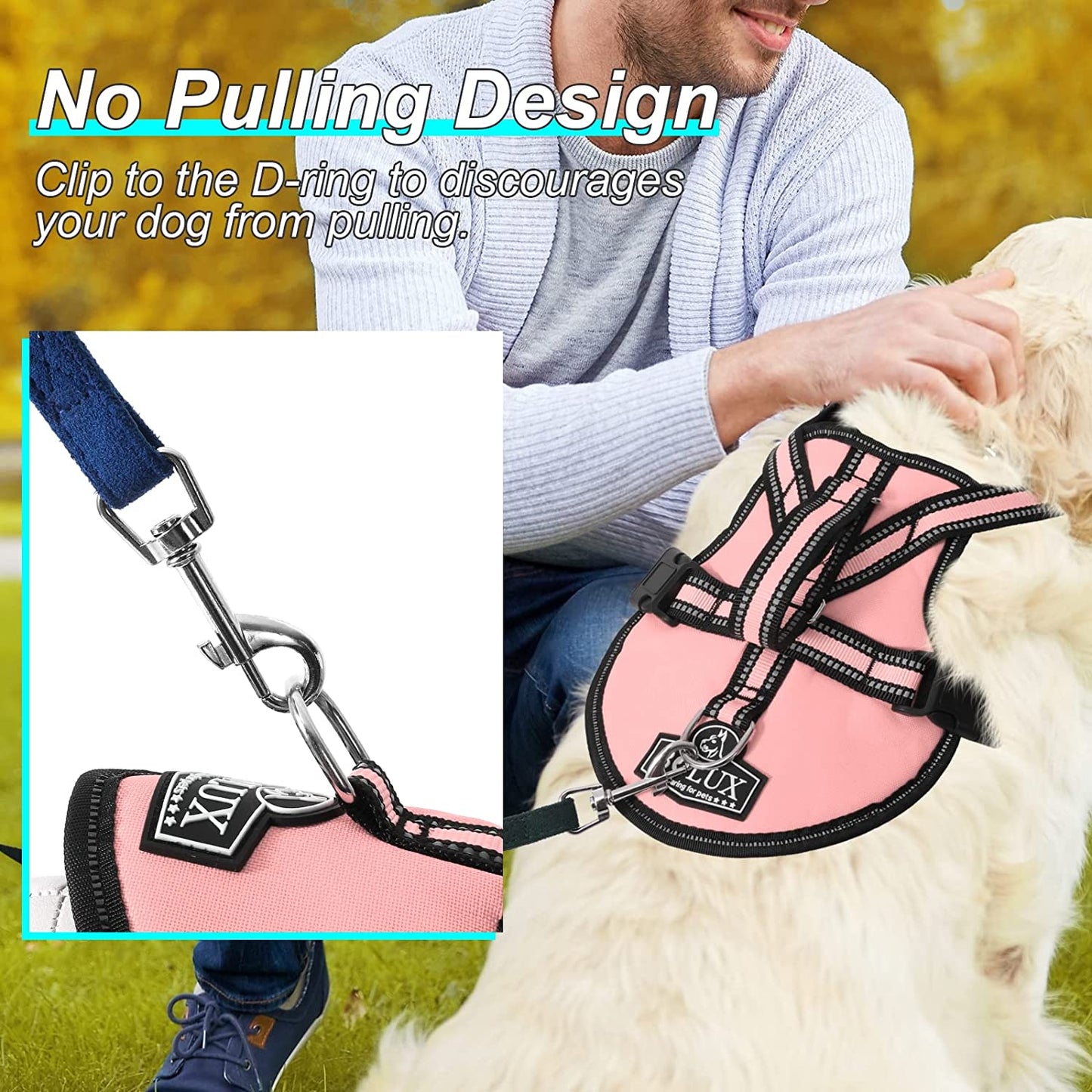 Adjustable Reflective No Pull Pet Harness, Pink